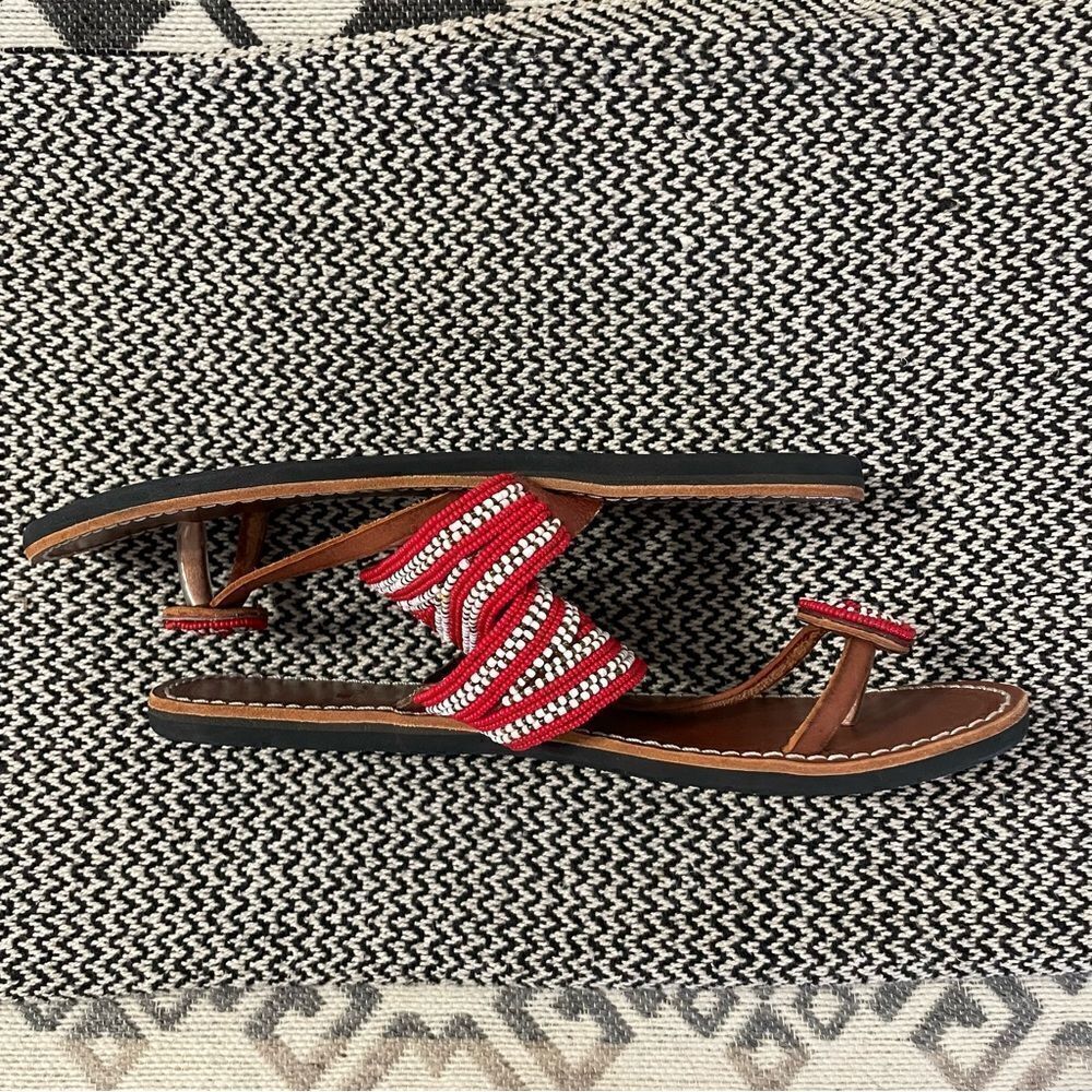 Boho Rafiki Red Beaded Sandals Sz-40/9 - Picture 8 of 8